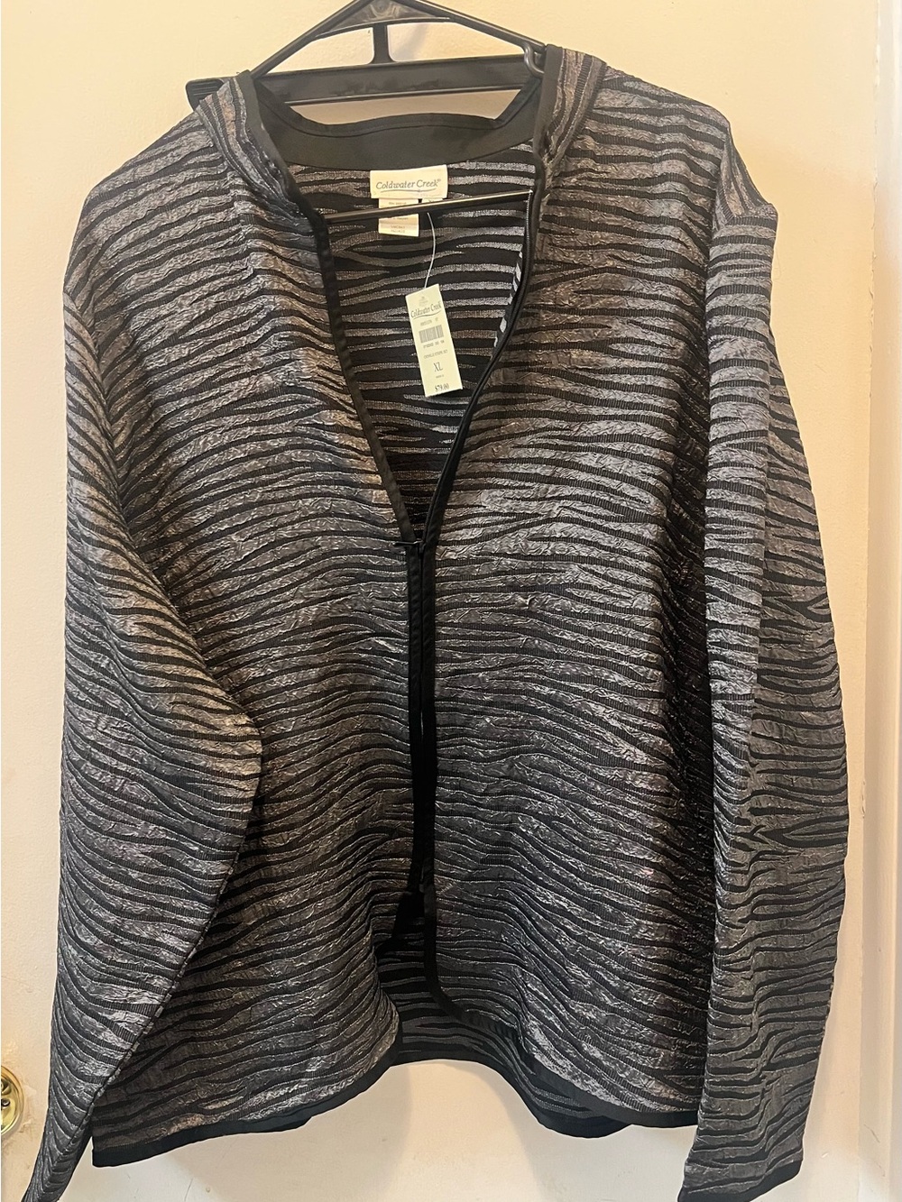 Coldwater Creek Black & Gray Zebra-Stripe Open Cardigan Jacket
